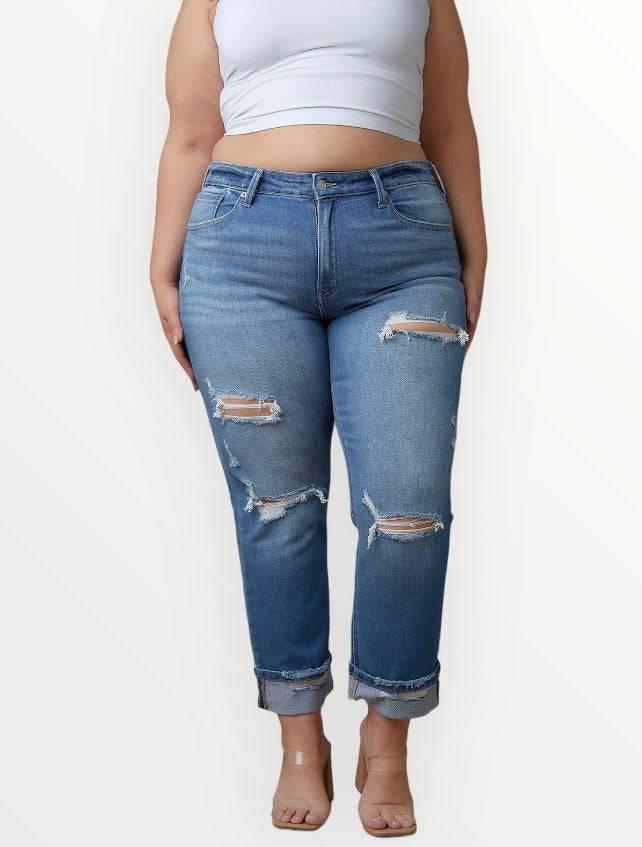 Plus Size Distressed High Waisted Straight Jeans Jeans