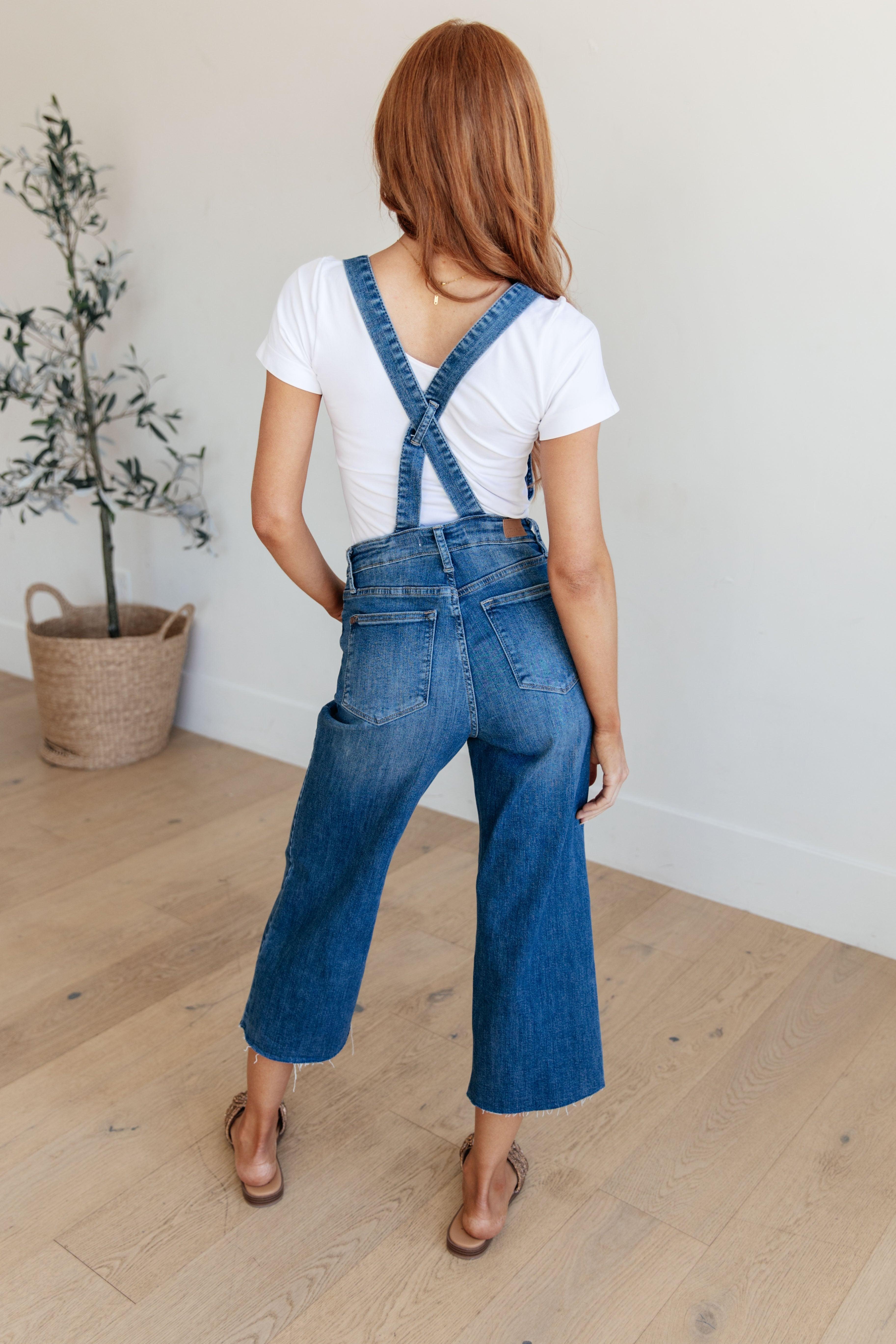 Plus High Rise Crop Wide Leg Denim Overalls Jeans