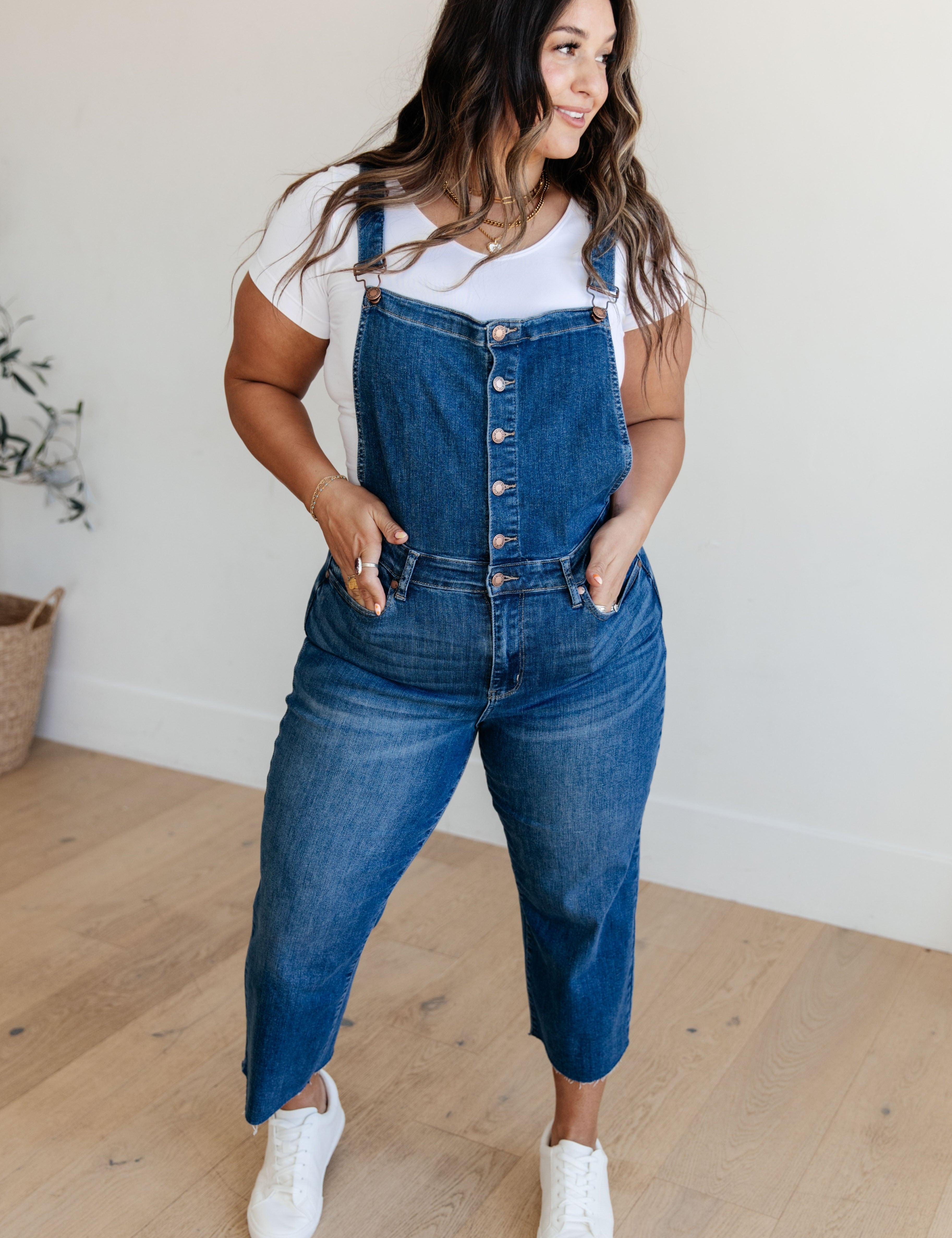 Plus High Rise Crop Wide Leg Denim Overalls Jeans