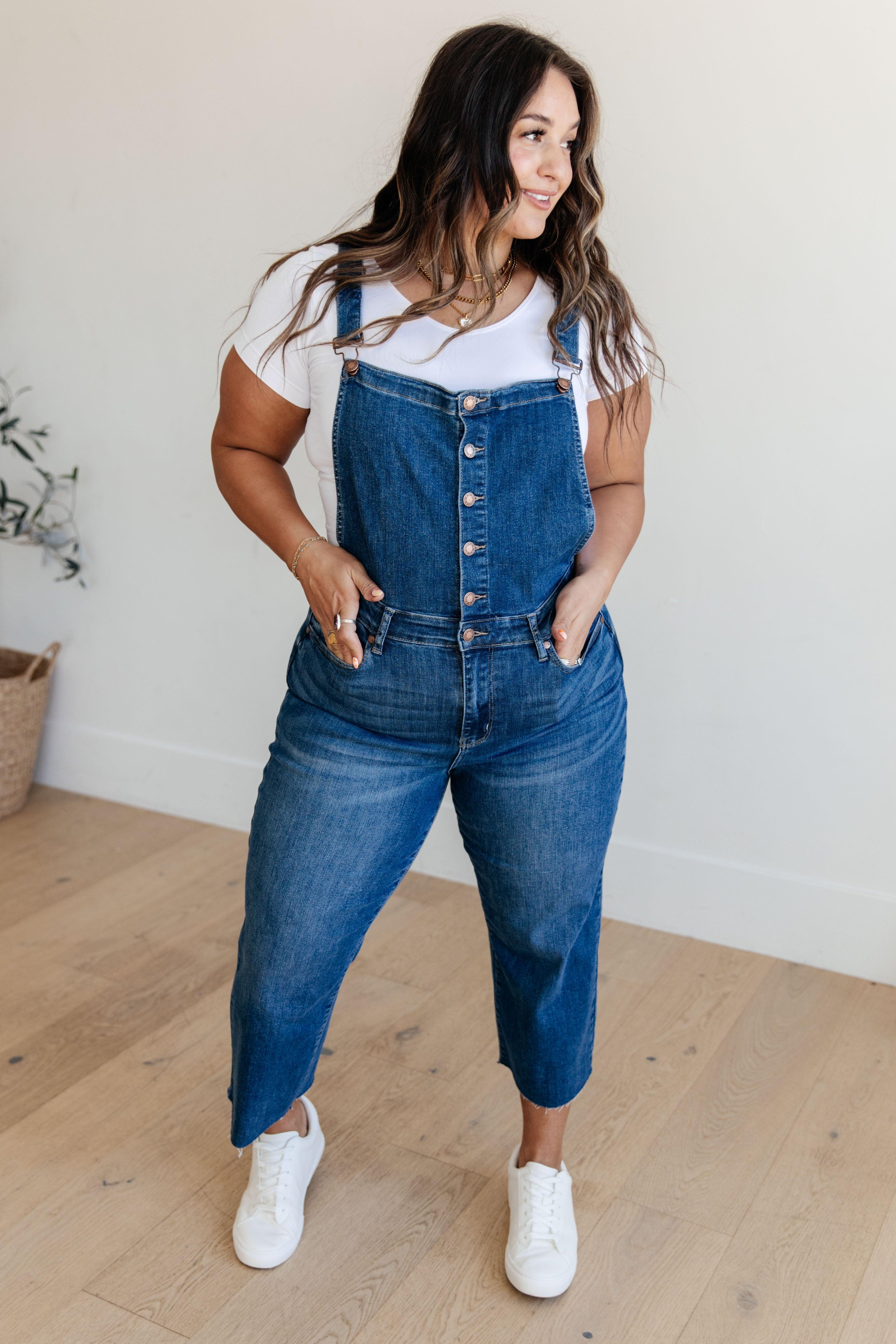 Plus High Rise Crop Wide Leg Denim Overalls Jeans