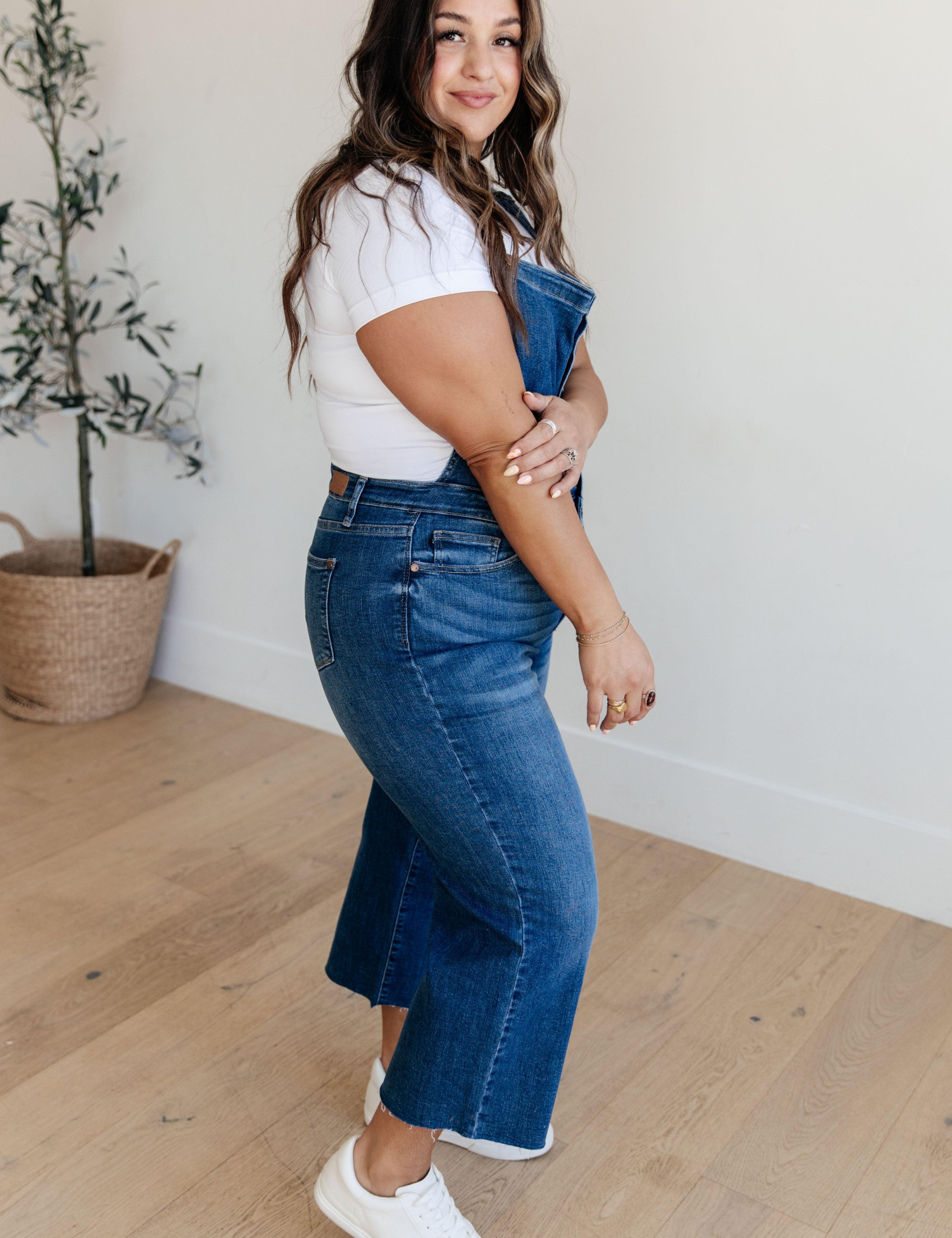 Plus High Rise Crop Wide Leg Denim Overalls Jeans