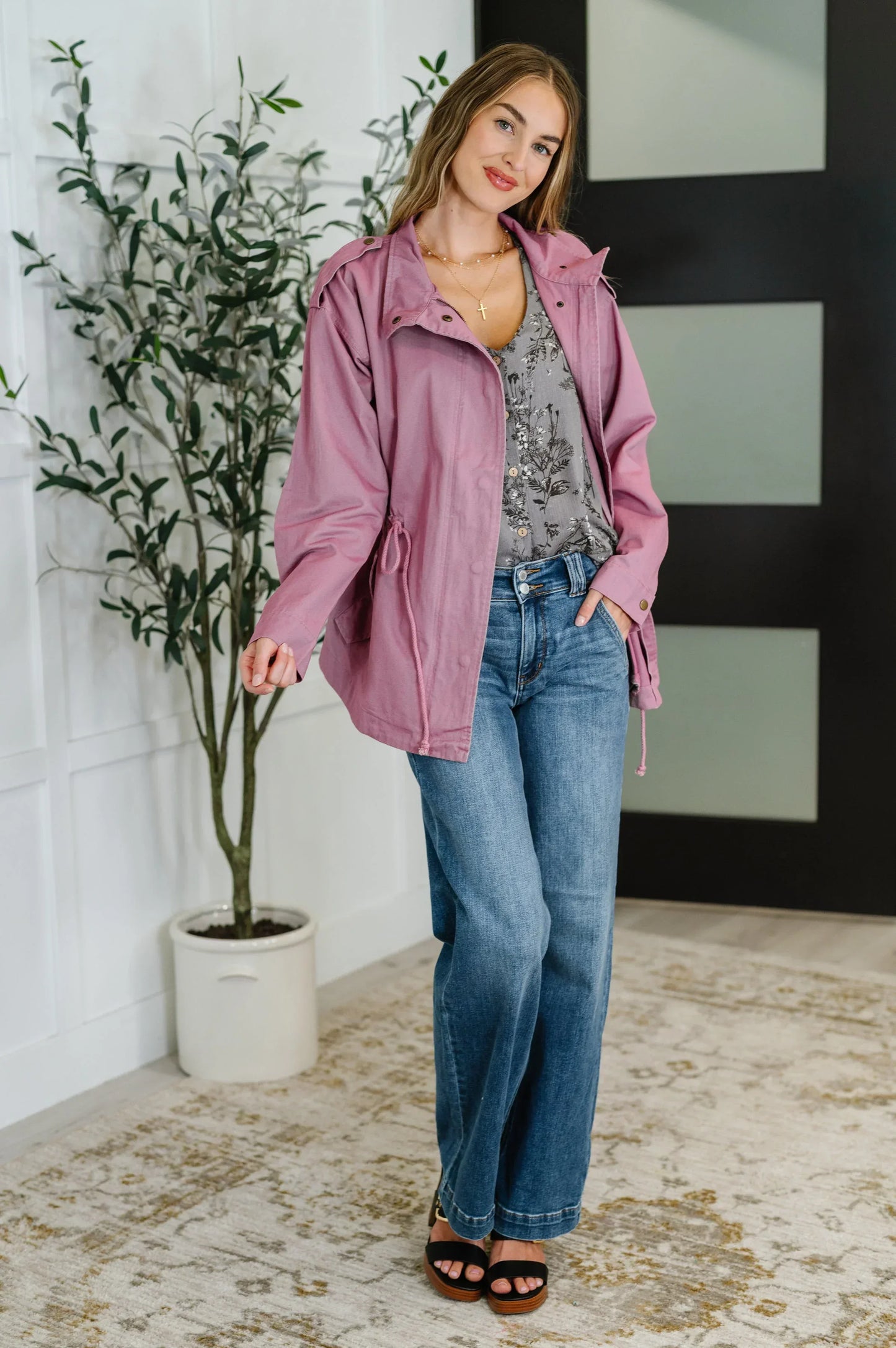 Oddi Mauve Front Zip Up Jacket - DAVERRI FASHIONS