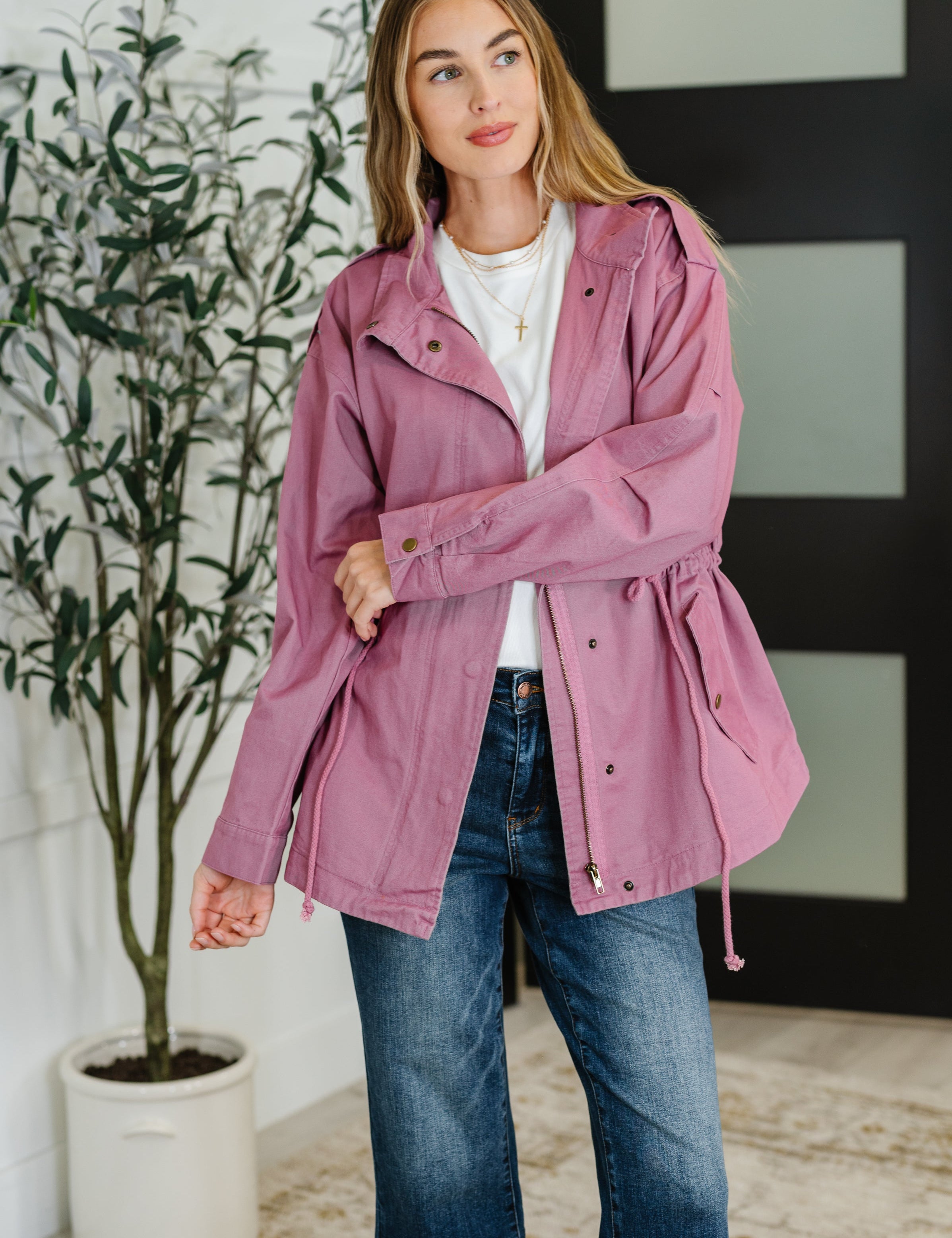 Oddi Front Zip Up Jacket Mauve | Jackets Daverri Fashions