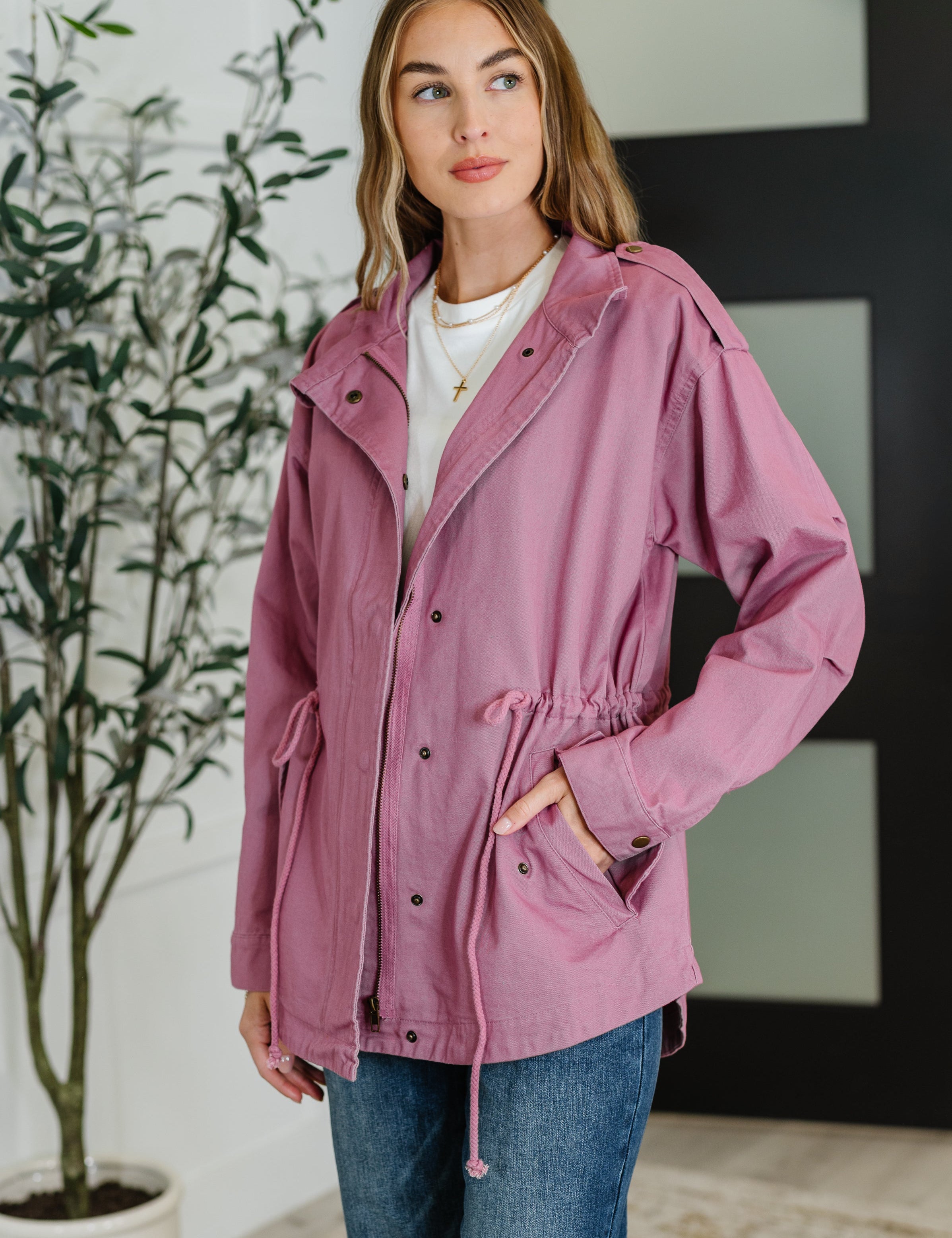 Oddi Front Zip Up Jacket Mauve | Jackets Daverri Fashions