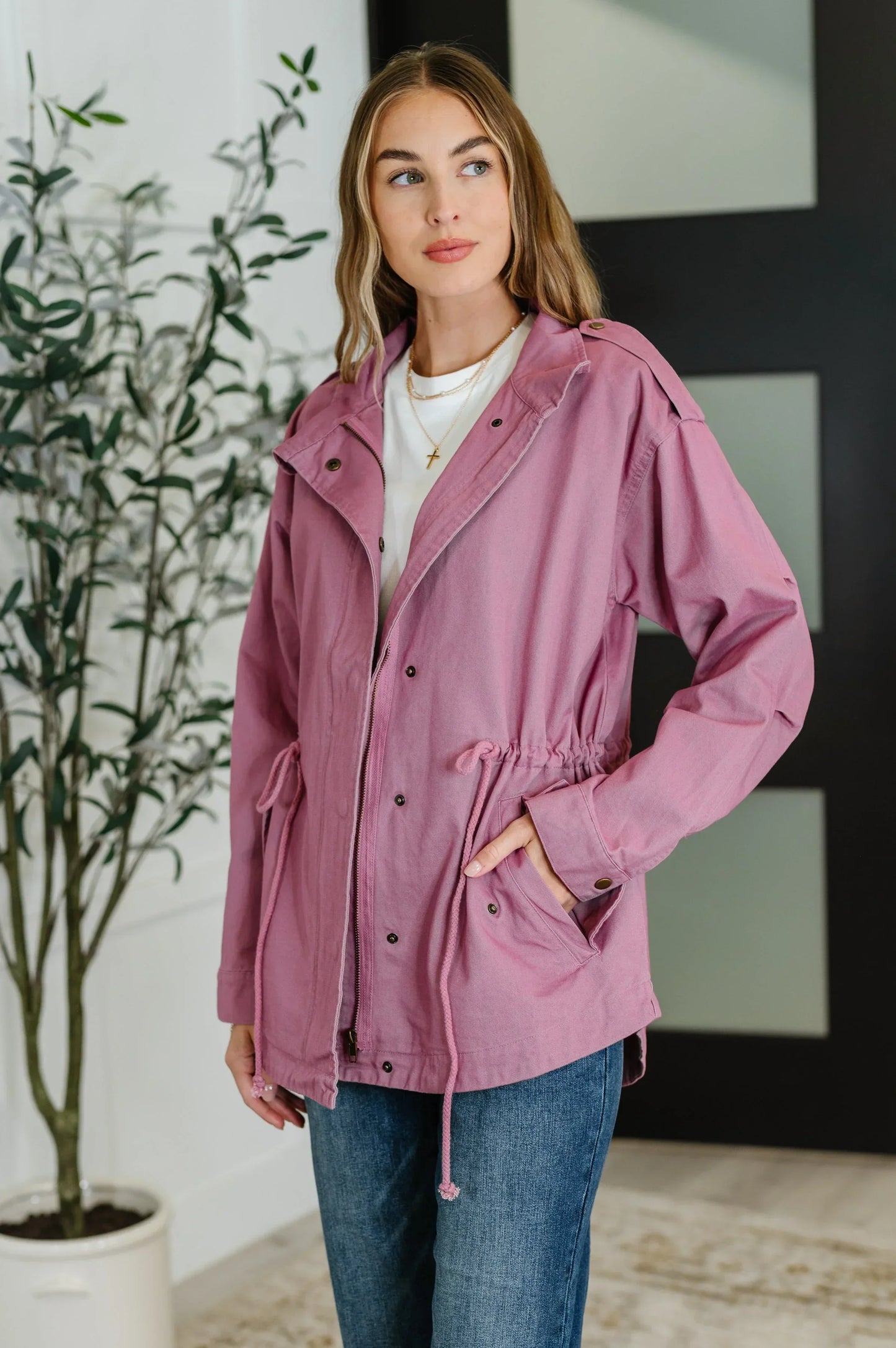 Oddi Mauve Front Zip Up Jacket - DAVERRI FASHIONS