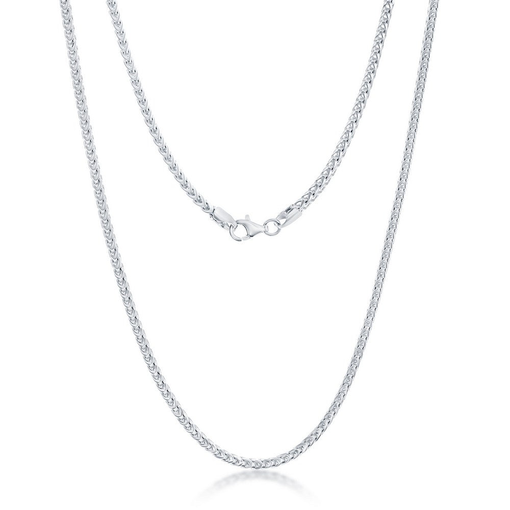 Sterling Silver 2.5mm Diamond-Cut Franco Chain - Rhodium Plated Chains