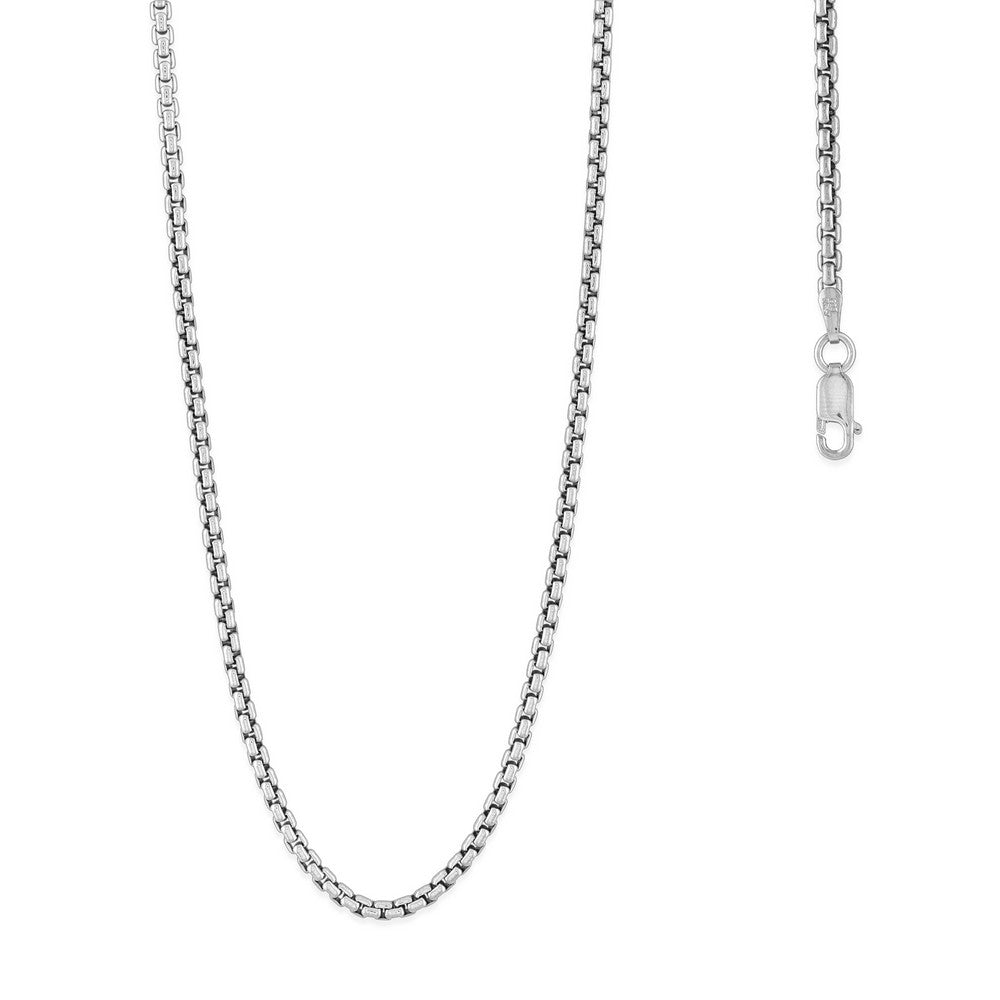 Sterling Silver 2.6mm Round Box Chain - Rhodium Plated Chains