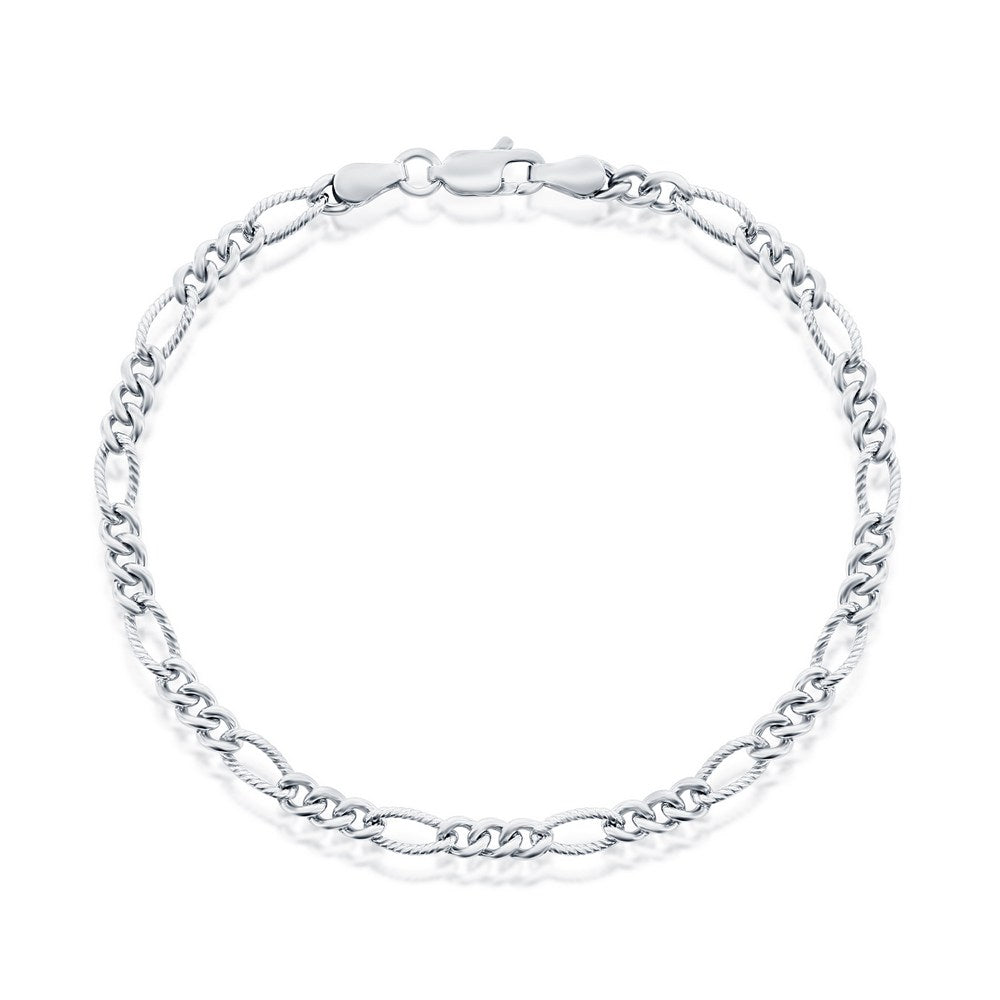 Sterling Silver Designed Figaro Linked Bracelet Chains