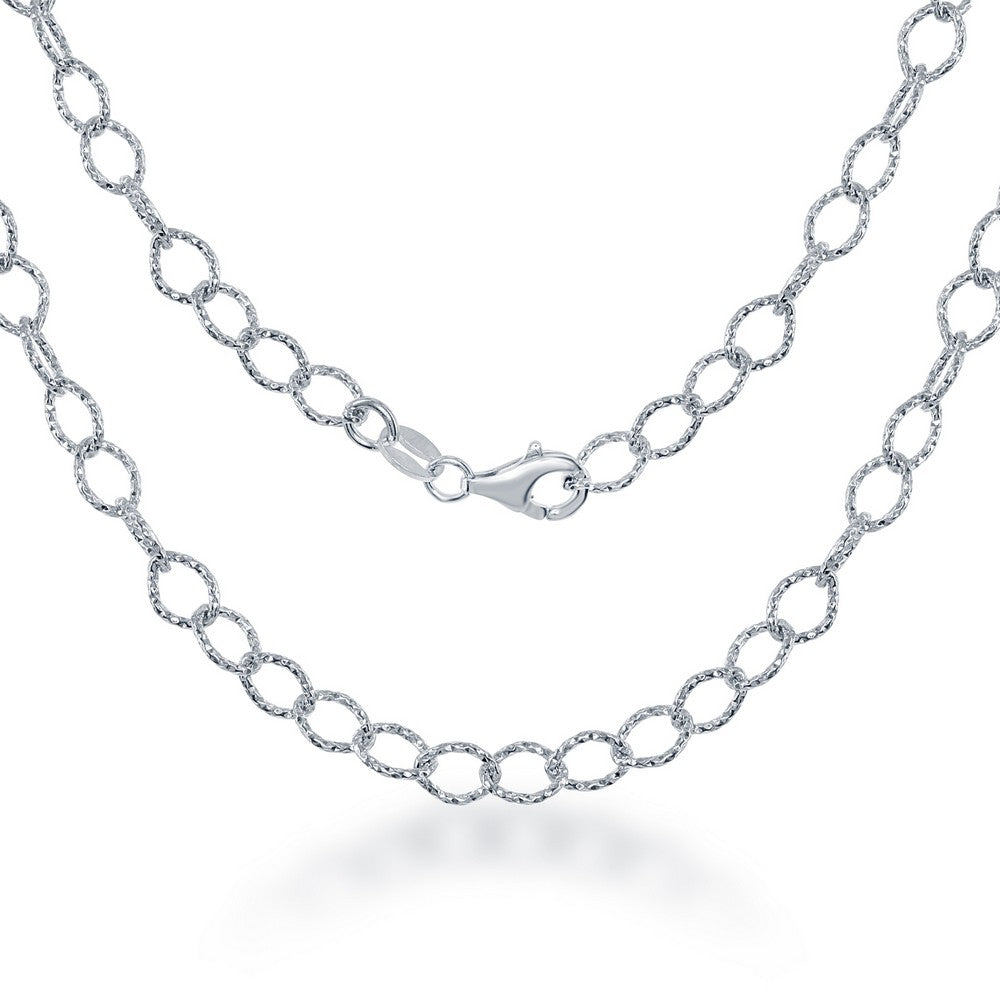 Sterling Silver 4.8mm Diamond Cut Rolo Link Chain - Rhodium Plated Chains