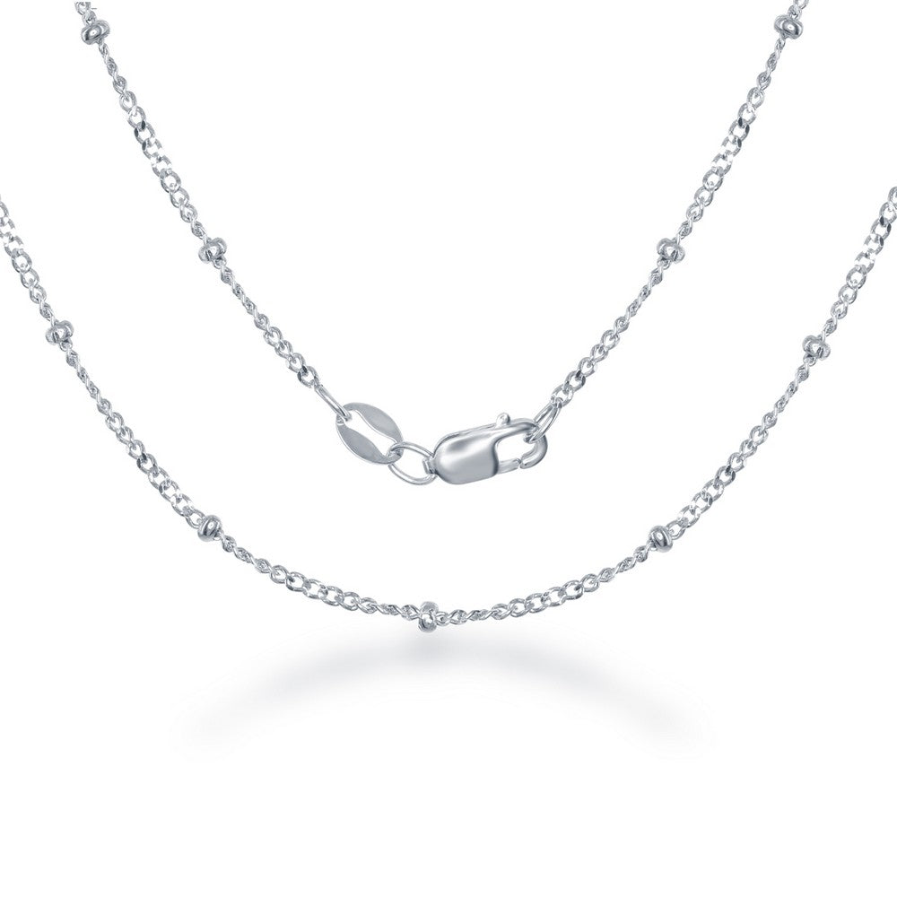 Sterling Silver 2.3mm Diamond Cut Cuban With Beads Chain - Rhodium Plated Chains