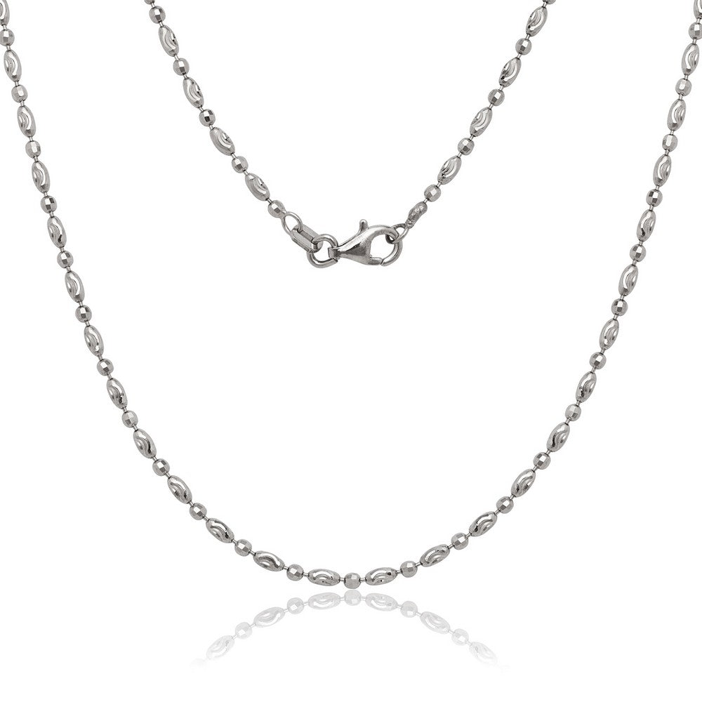 Sterling Silver Oval and Circle Diamond Cut Moon Bead - Rhodium Plated Chains