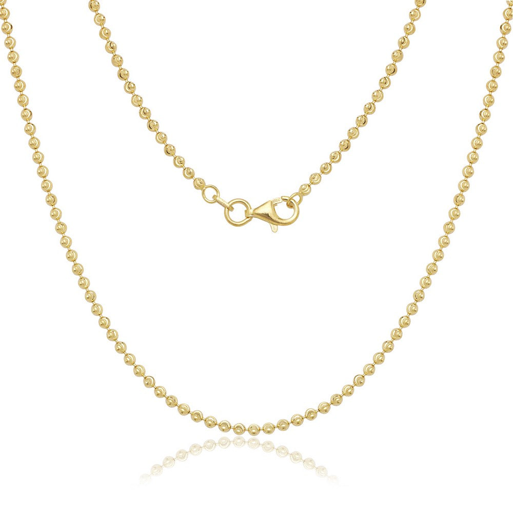 Sterling Silver 2mm Diamond Cut Moon Bead Chain - Gold Plated Chains