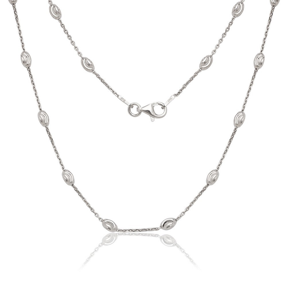 Sterling Silver Diamond Cut Oval Moon Bead Chain - Rhodium Plated Chains