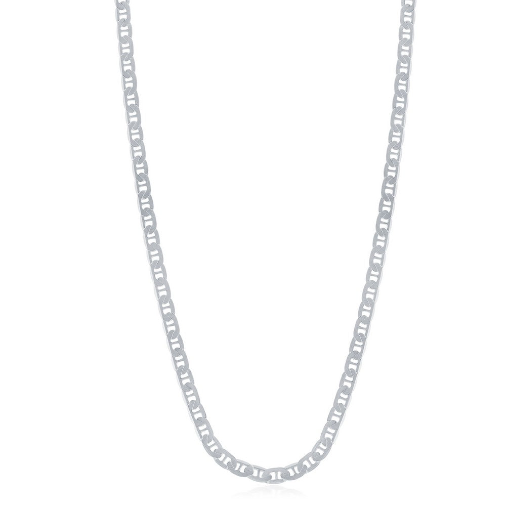 Sterling Silver 3.5mm Flat Marina Chain - Rhodium Plated Chains