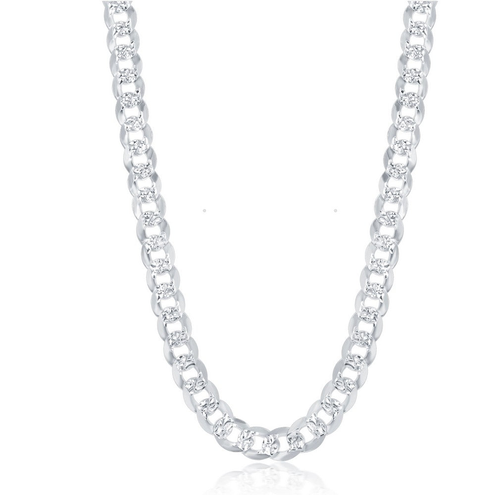 Sterling Silver 7.3mm Flat Pave Cuban Chain - Rhodium Plated Chains