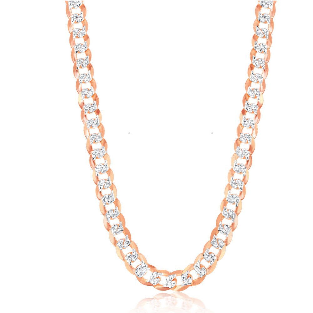 Sterling Silver 7.3mm Flat Pave Cuban Chain - Rose Gold Plated Chains