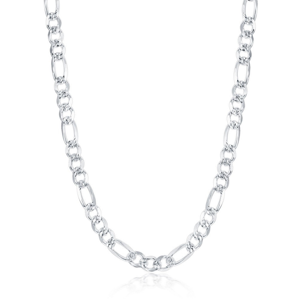 Sterling Silver 6.2mm Pave Figaro Chain - Rhodium Plated Chains