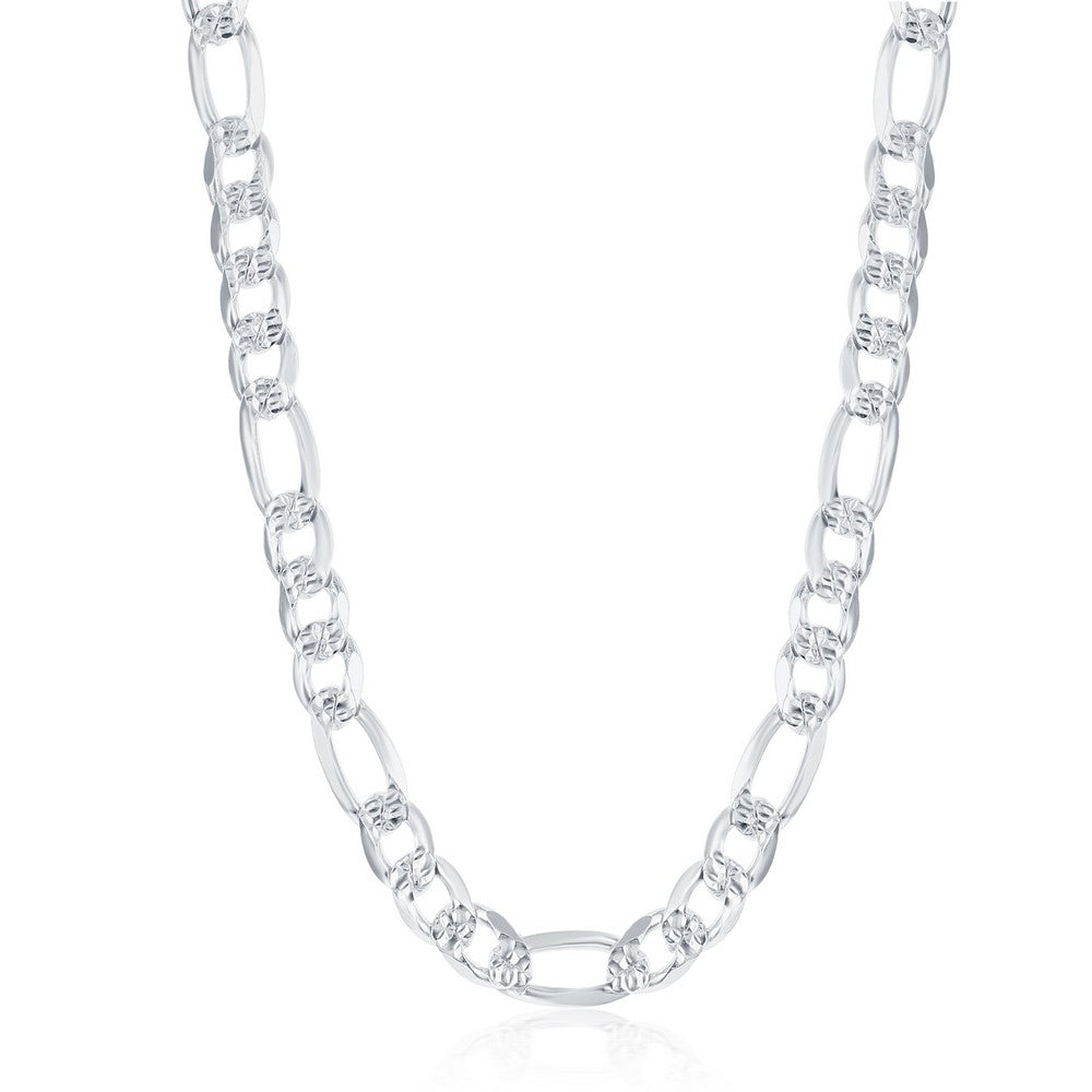 Sterling Silver 7.8mm Pave Figaro Chain - Rhodium Plated Chains