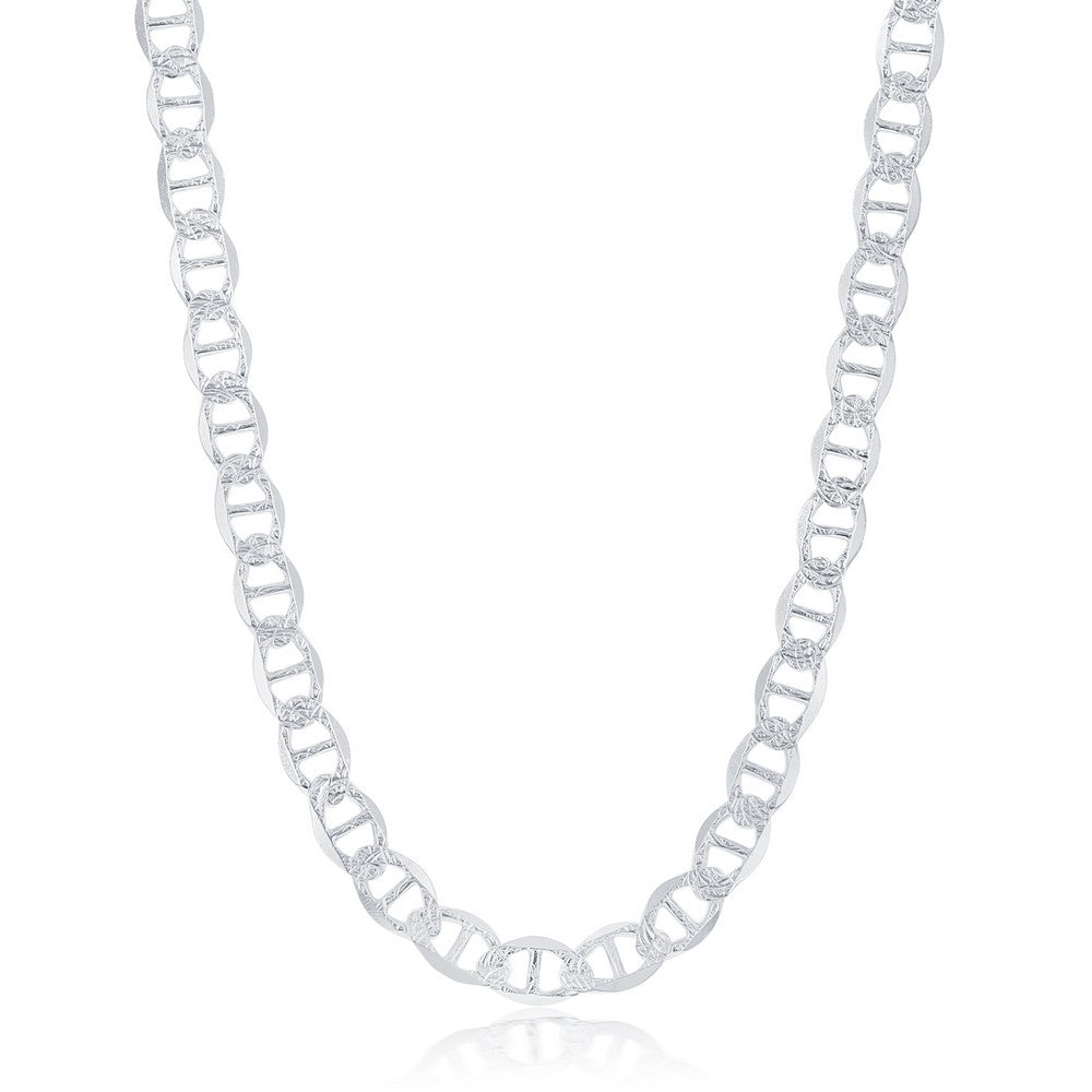 Sterling Silver 7mm Pave Marina Chain - Rhodium Plated Chains