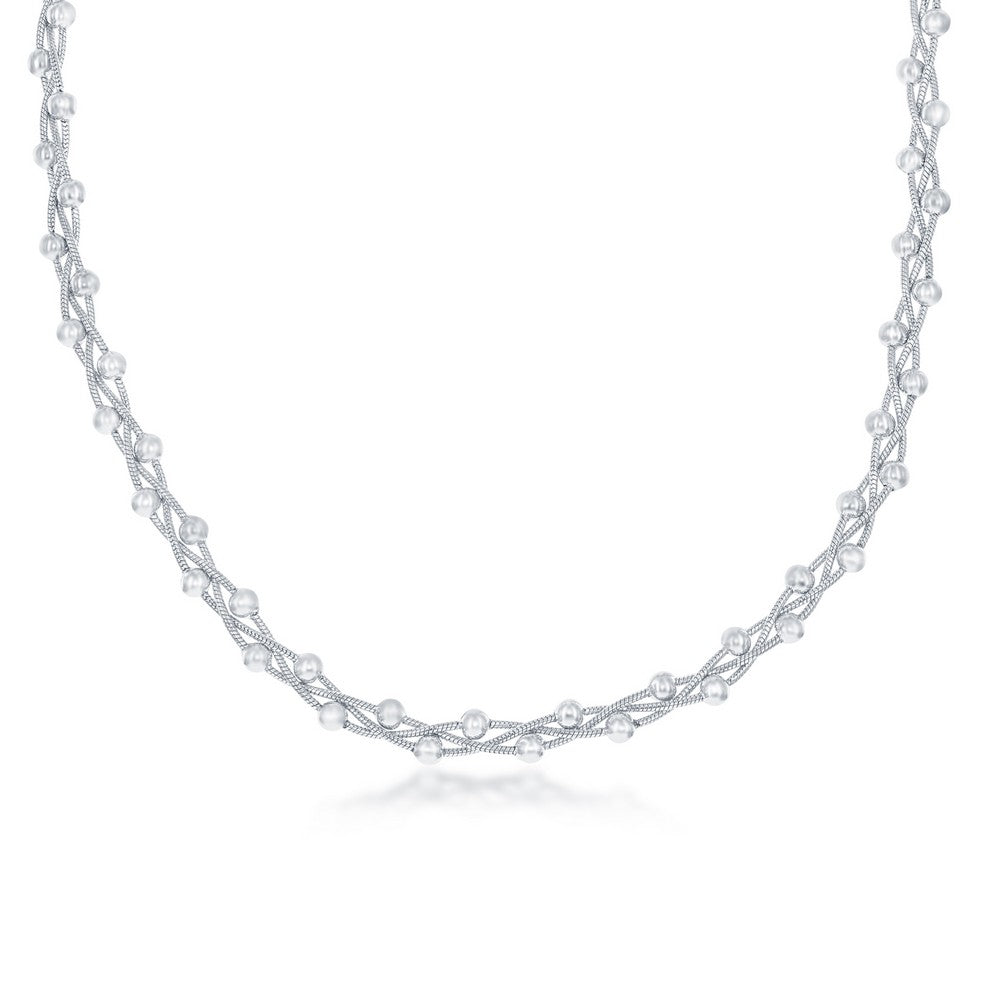 Sterling Silver Braided Chain, Snake with Beads - Rhodium Plated Chains