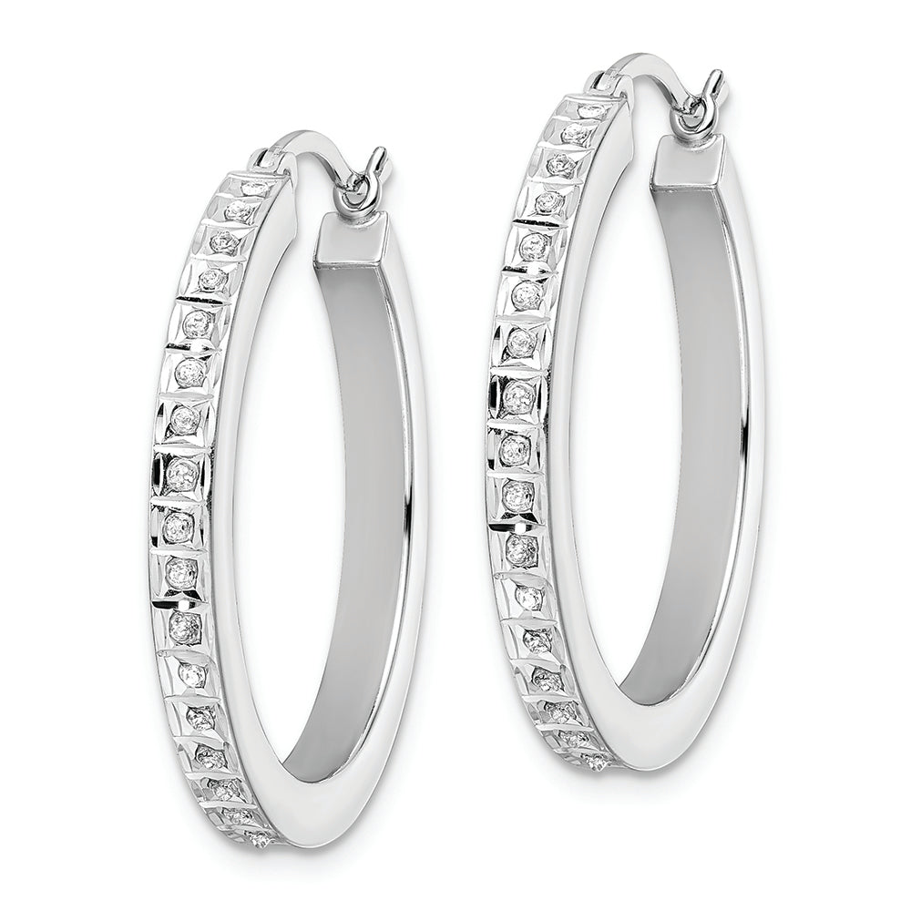 Sterling Silver Platinum-Plated Diamond Mystique Hoop Earrings Earrings