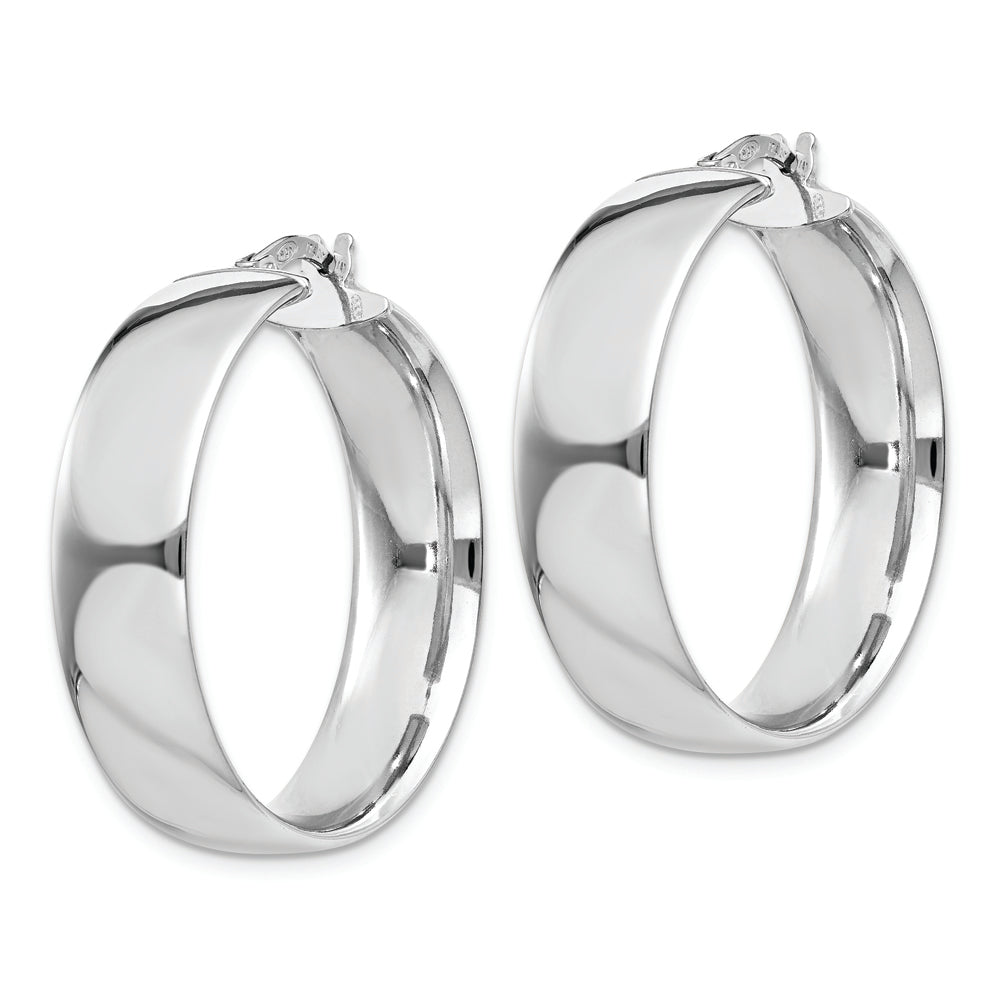 Sterling Silver Rhodium-plated 7x30mm Hoop Earrings Earrings