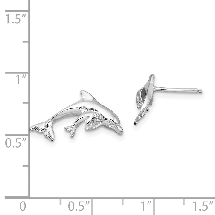 Sterling Silver Rhodium-plated Polished Dolphin and Baby Post Earrings Earrings