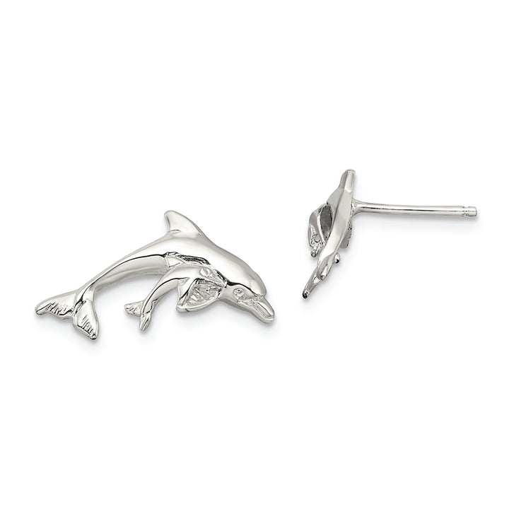 Sterling Silver Rhodium-plated Polished Dolphin and Baby Post Earrings Earrings