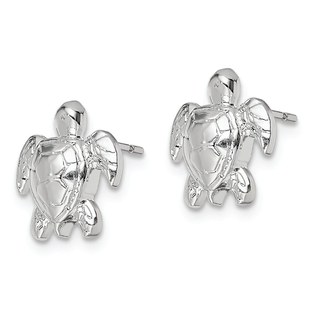 Sterling Silver Rhodium-plated Polished Mini Sea Turtle Post Earrings Earrings