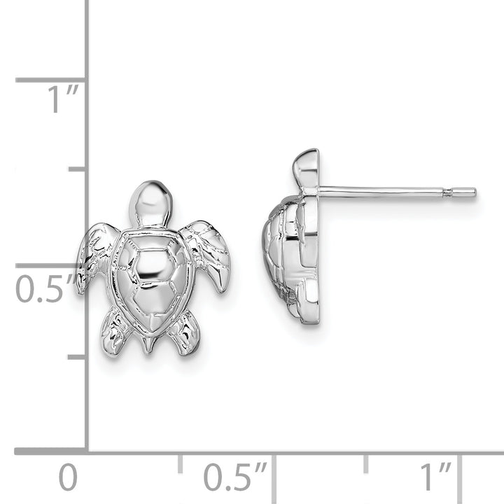 Sterling Silver Rhodium-plated Polished Mini Sea Turtle Post Earrings Earrings