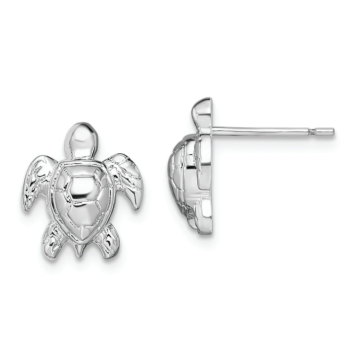 Sterling Silver Rhodium-plated Polished Mini Sea Turtle Post Earrings Earrings