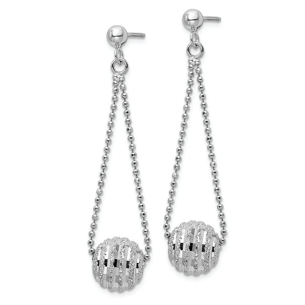 Sterling Silver Rhodium-plated Lasered Bead Chain Dangle Post Earrings Earrings