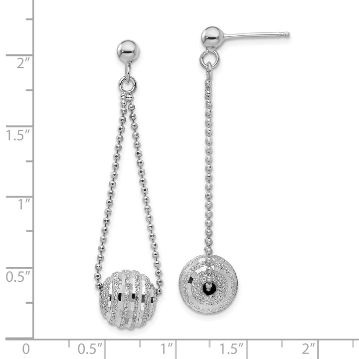 Sterling Silver Rhodium-plated Lasered Bead Chain Dangle Post Earrings Earrings