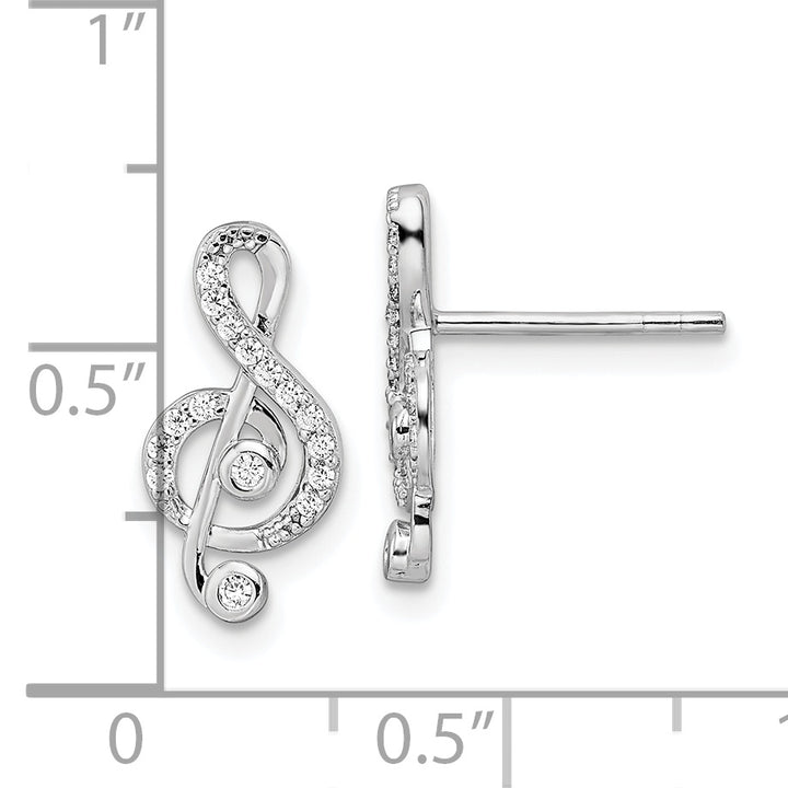 Sterling Silver Rhodium-plated CZ Treble Clef Post Earrings Earrings