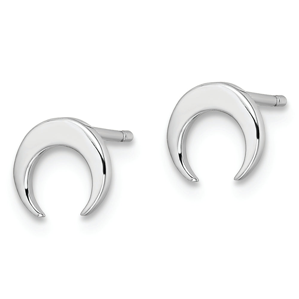 Sterling Silver Rhodium-plated Polished Moon Post Earrings Earrings