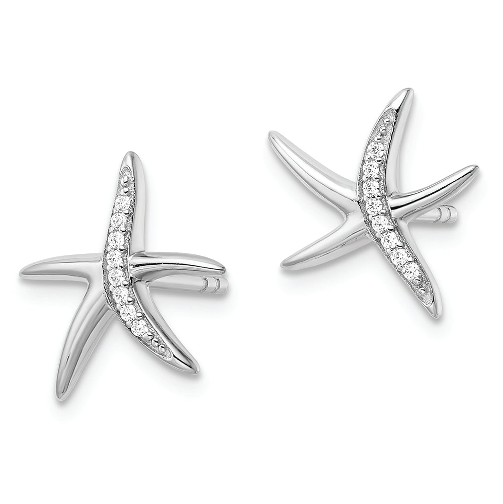 Sterling Silver Rhodium-plated CZ Starfish Post Earrings Earrings