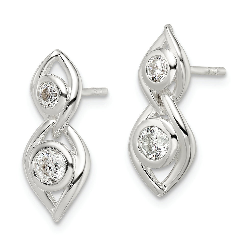 Sterling Silver Polished CZ Post Dangle Earrings Earrings