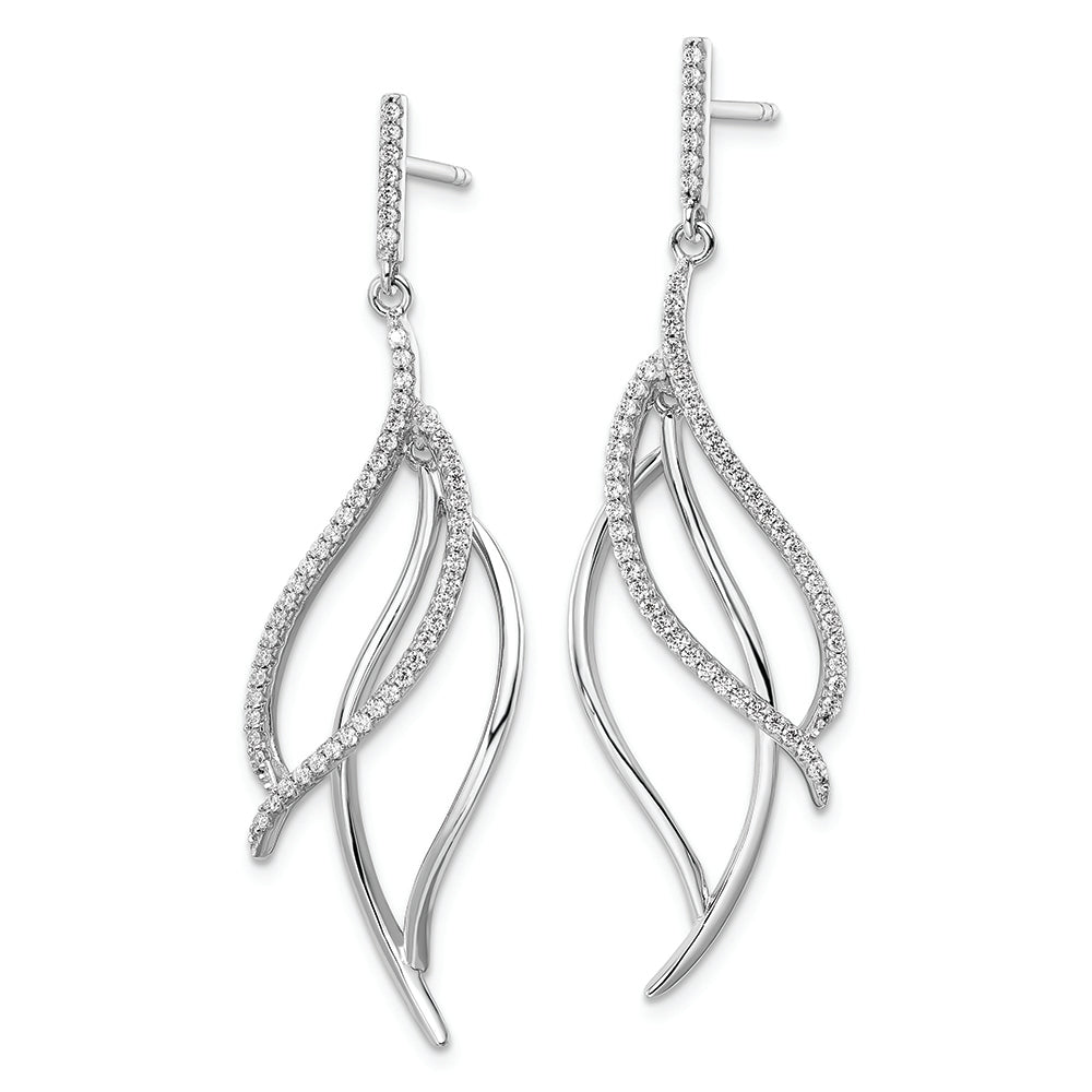 Sterling Silver Rhodium-plated CZ Dangle Leaf Earrings Earrings