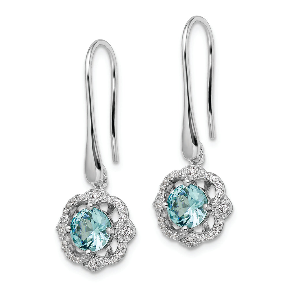 Sterling Silver Rhodium plated Aqua & White CZ Dangle Earrings Earrings