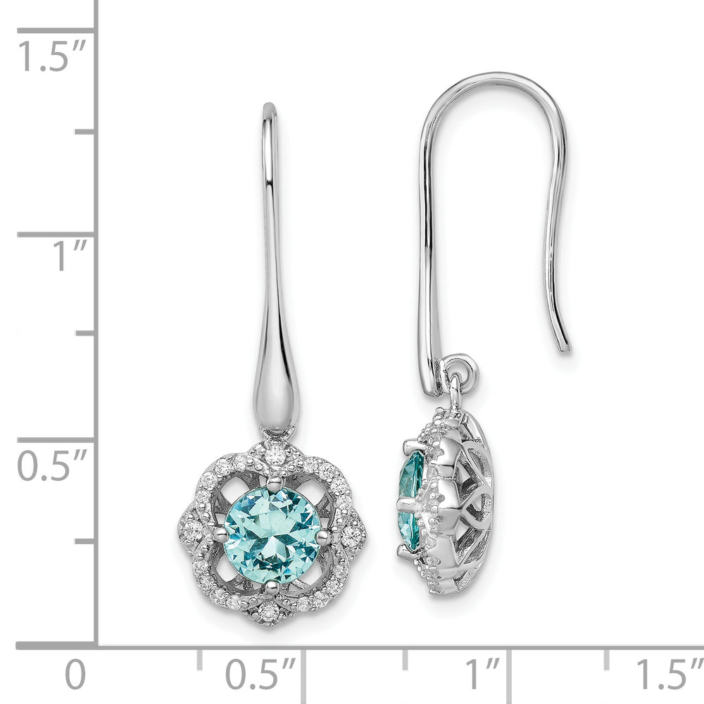 Sterling Silver Rhodium plated Aqua & White CZ Dangle Earrings Earrings