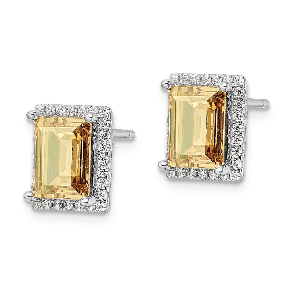 Sterling Silver Rhodium-plated CZ and Yellow Crystal Post Earrings Earrings