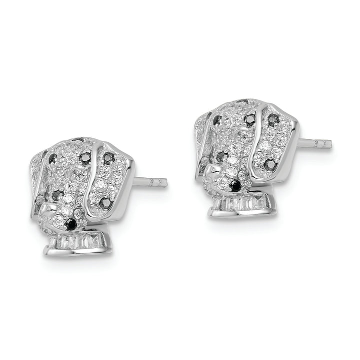 Sterling Silver Rhodium-plated Polished CZ Dalmatian Head Post Earrings Earrings