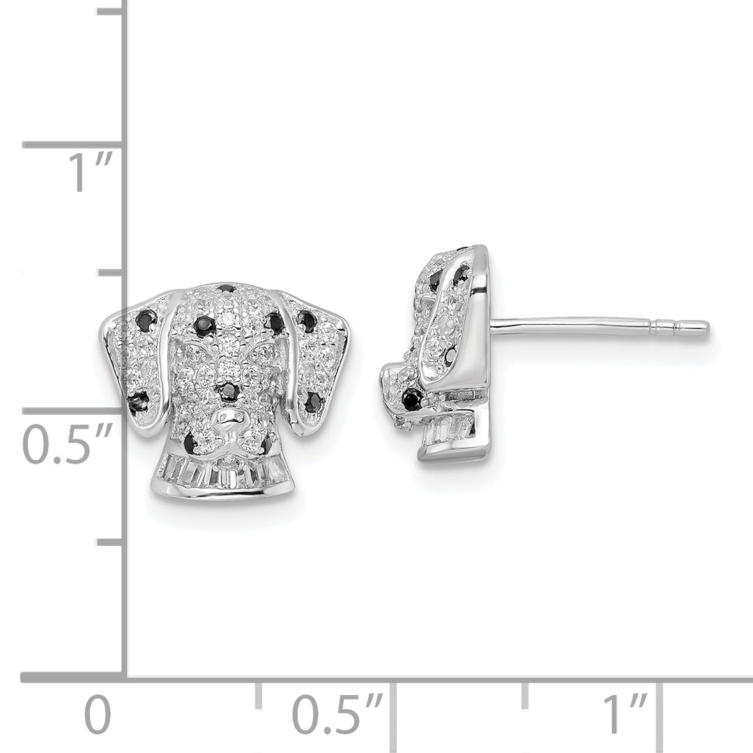 Sterling Silver Rhodium-plated Polished CZ Dalmatian Head Post Earrings Earrings