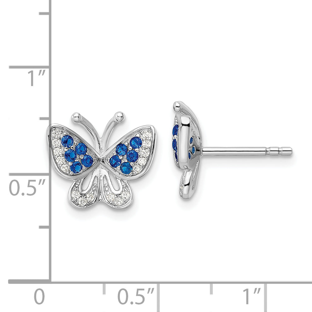 Sterling Silver Rhodium-plated Blue & White CZ Butterfly Post Earrings Earrings