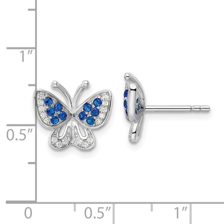 Sterling Silver Rhodium-plated Blue & White CZ Butterfly Post Earrings Earrings