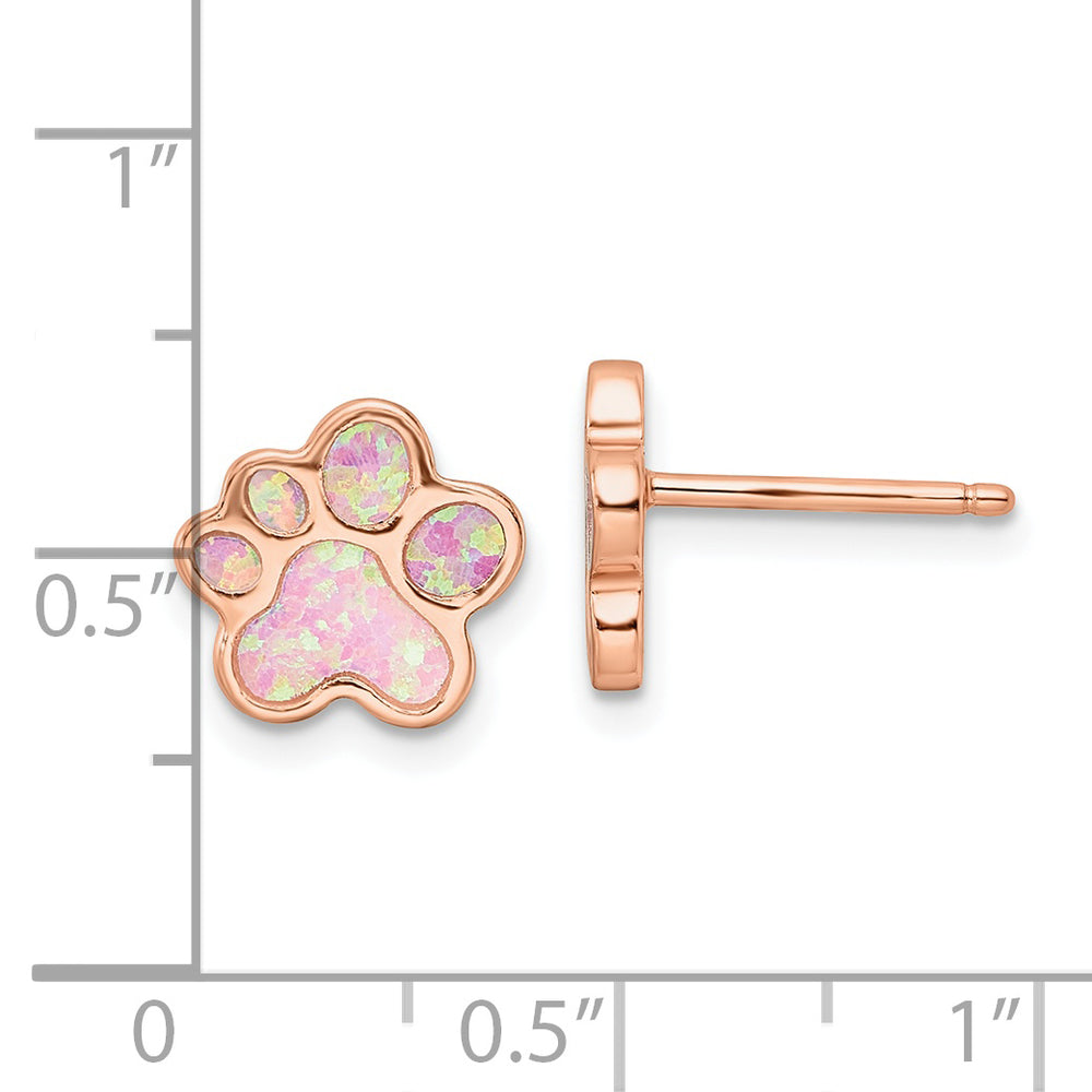 Sterling Silver Rose-tone Created Opal Inlay Pawprint Post Earrings Earrings