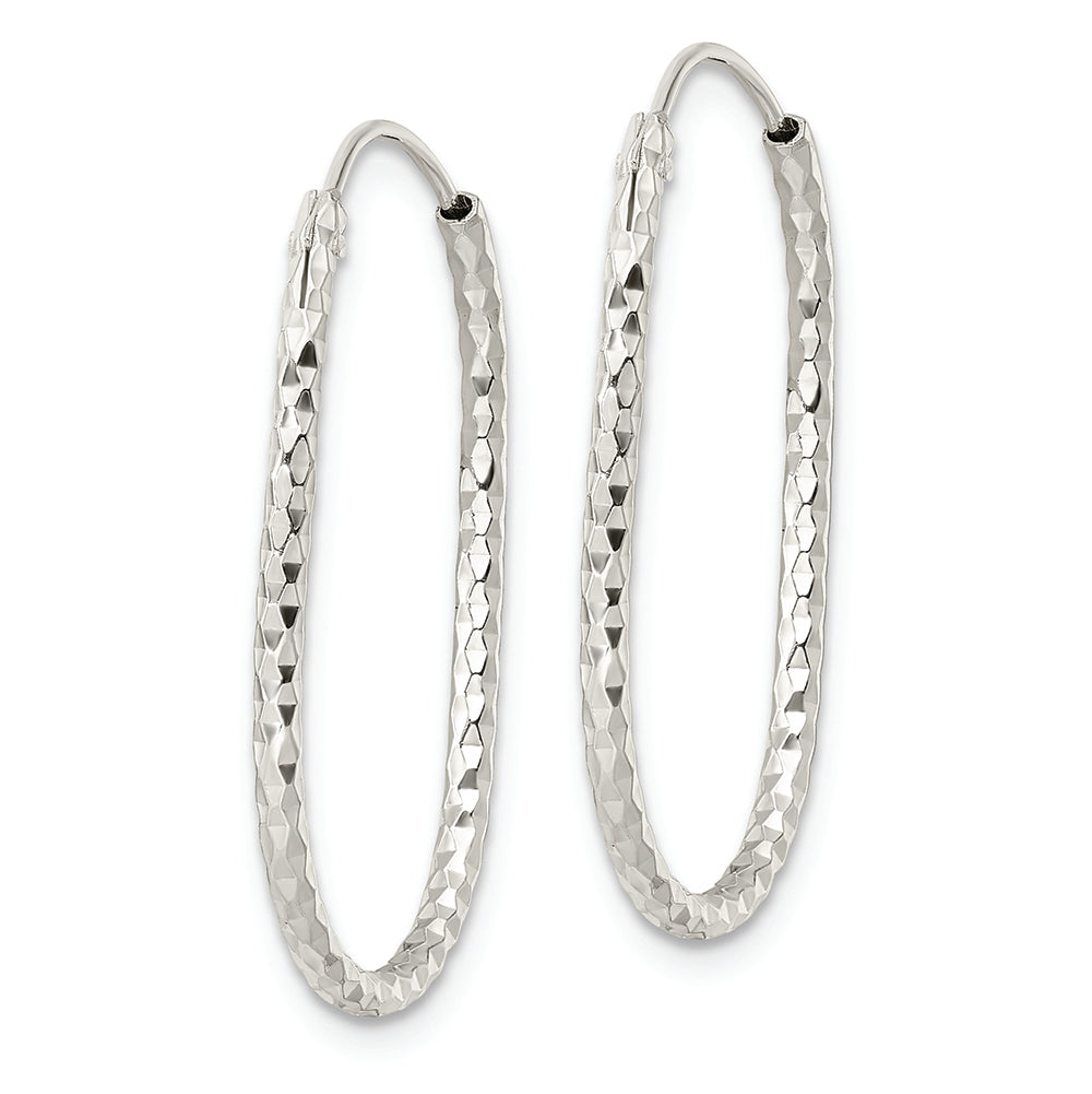 Sterling Silver Polished & D/C Oblong Endless Hoop Earrings Earrings