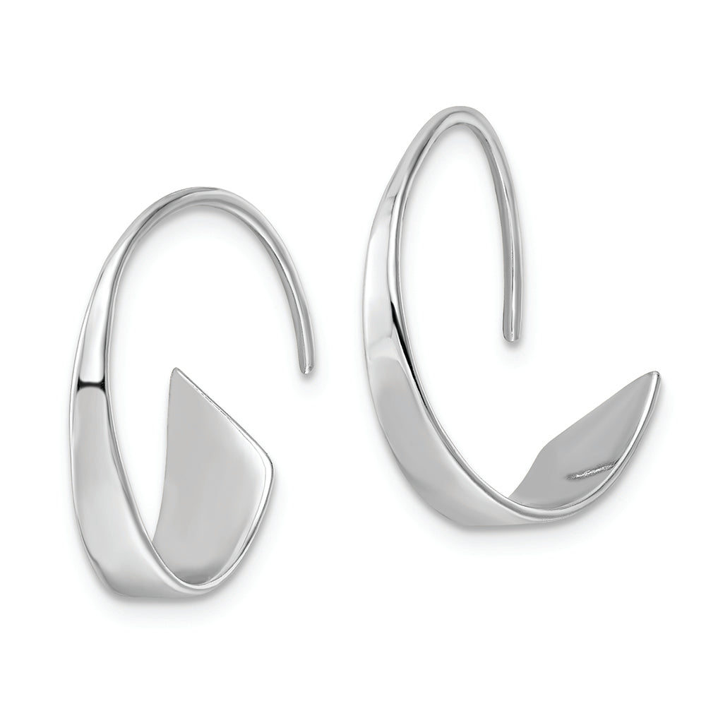 Sterling Silver Rhodium-plated Polished Flat Bar Hoop Threader Earrings Earrings