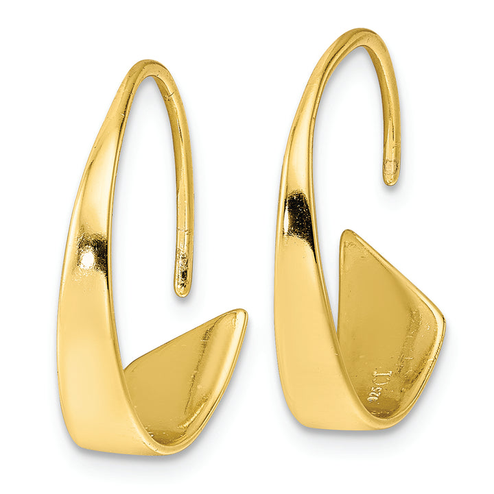 Sterling Silver Gold-tone Polished Flat Bar Hoop Threader Earrings Earrings