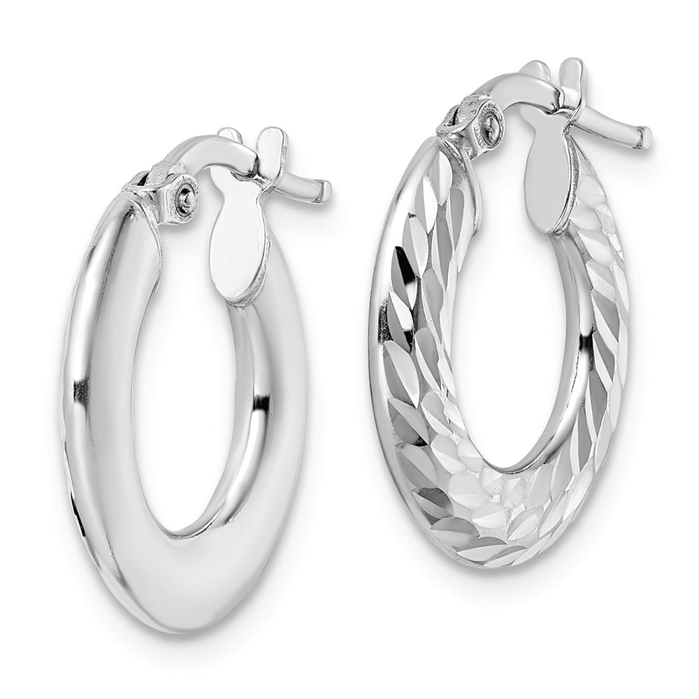 Sterling Silver Rhodium-plated 2x18mm D/C Knife-edge Tube Hoop Earrings Earrings